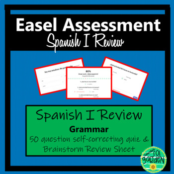 Preview of Spanish I Grammar Review - Easel Self-Grading Assessment w/ Supplemental Sheet