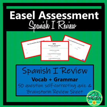 Preview of Spanish I Review - Self-Grading Easel Assessment w/ Supplemental Worksheet