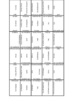 Preview of Spanish I Vocab Puzzle (Realidades 4A) Places, Question Words, the Verb 'Ir'