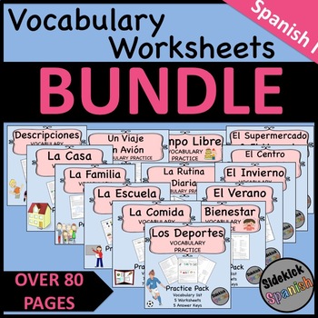 Preview of Spanish I Vocabulary Worksheets BUNDLE