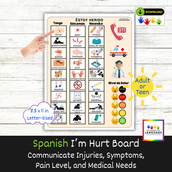 Preview of Spanish I'm Hurt Communication Board/Poster-Report Injuries Pain, Autism, AAC