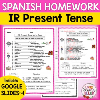 Preview of Spanish IR Present Tense Verbs Homework | Spanish Worksheet