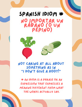 Preview of Spanish Idiom Poster No Importar un Rábono - "I Don't Give a Hoot!"