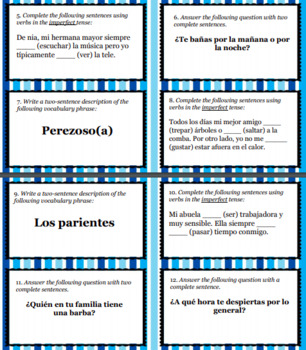 Preview of EntreCulturas 2 Unit 2 "La cultura de una familia" Spanish Imperfect Task Cards