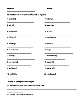 Preview of Spanish Imperfect Worksheet Bundle