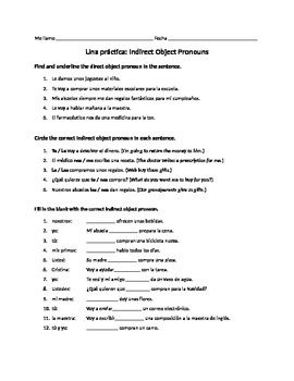 spanish indirect object pronoun worksheets iops by mundo