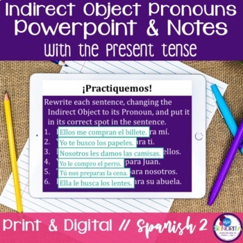 Preview of Spanish Indirect Object Pronouns Powerpoint with Present Tense objeto indirecto