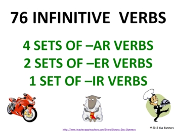 Preview of Spanish Verb Infinitives - 76 -AR/ER/IR - 91 Page Presentation & Flashcards