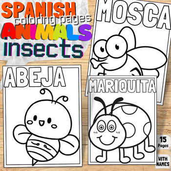 Preview of Spanish Insects Animal Labels Printable Coloring Pages | Forest & Jungle Book