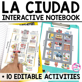 Preview of La Ciudad City Vocabulary Prepositions Spanish Interactive Notebook Activities