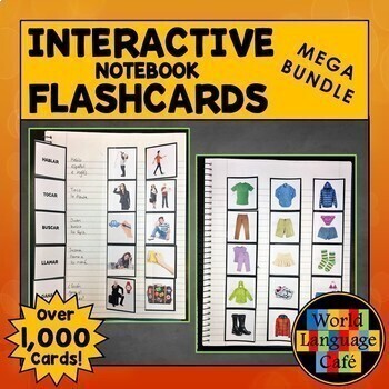 Preview of SPANISH INTERACTIVE NOTEBOOK FLASHCARDS BUNDLE ⭐Verbs Vocabulary Flashcards ⭐
