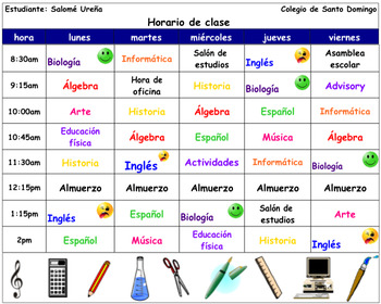 Preview of Spanish Interactive Notebook Activity: Interrogatives (school class schedule)