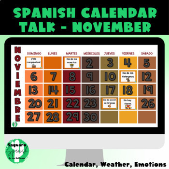 Preview of Spanish Interactive November Calendar Talk | Weather | Emotions