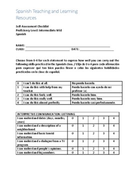 Preview of Spanish Intermediate Mid Self-Assessment Checklist
