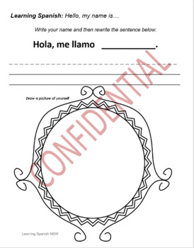 Preview of Spanish Intoduction Worksheet- Hello, my name is ...