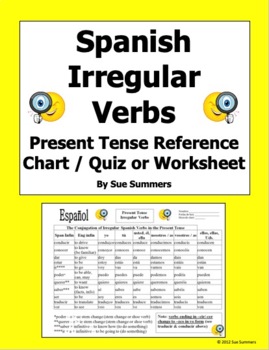 Preview of Spanish Irregular Present Tense Verb Conjugation Reference and Quiz - 23 Verbs