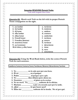 Preview of Spanish - Irregular Preterit Verbs with -UV Roots (Worksheets)