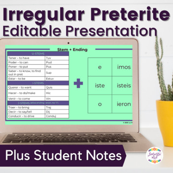 Preview of Spanish Irregular Preterite Verbs Notes and Presentation