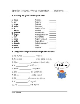 Spanish Irregular Verbs Review Worksheet in the Present Tense (presente)