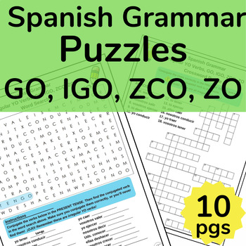 Preview of Spanish Irregular YO Verbs, GO, IGO, ZCO, ZO Word Search & Crossword Puzzles