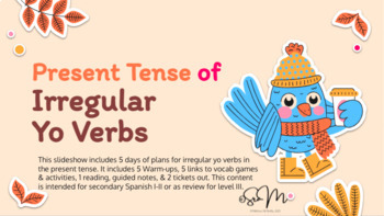 Preview of Spanish Irregular Yo Lesson Plans: 5+ days of Warm-ups / Notes / Activities