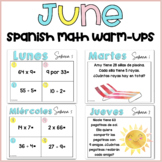 Spanish June Math Warm-Ups for 3rd Grade - Summer Math Activities