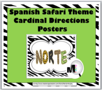 Preview of Safari Theme Classroom Decor Cardinal Directions Signs Spanish
