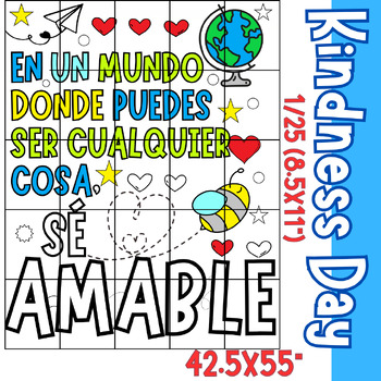Preview of Spanish Kindness Bulletin Board • Collaborative Coloring Poster Art Kindness Day
