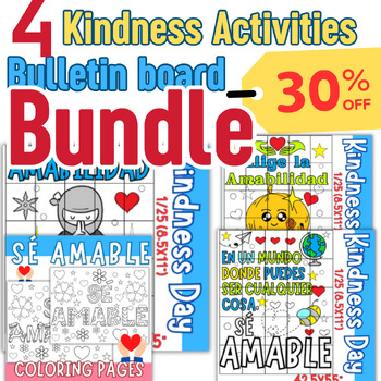 Preview of Spanish Kindness Collaborative Project  Coloring Puzzle Poster Bundle