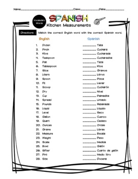 Kitchen Measuring Chart Worksheets - Cooking Measurements Worksheets-D –  Kids Cooking Activities