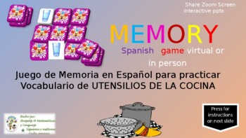 Preview of Spanish Kitchen & Utensils Memory Game / Practica Vocabulario En La Cocina PPTX