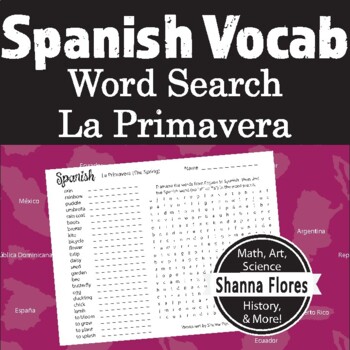 Preview of Spanish La Primavera (Spring); Word Search; Translate; Vocab