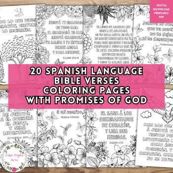 Preview of Spanish Language 20 Promises of God Bible Verse Coloring Pages Scripture Posters