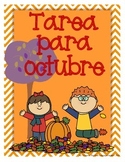 Spanish Homework for Kindergarten/1st Grade:  October Span