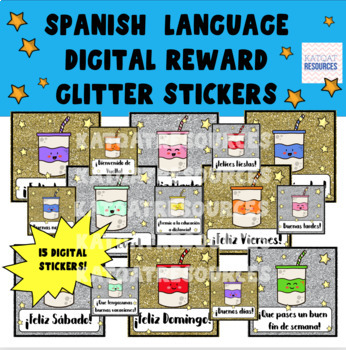 Preview of Spanish Language Digital Stickers - Greetings - Seesaw and Google - Glitter