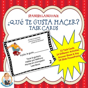 Preview of Spanish Language Task Cards  for Que te gusta hacer or Things You LIke to Do