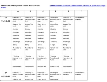 Preview of Spanish Lesson Plan Template