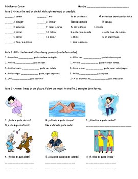 Preview of Spanish Likes/ Dislikes Vocabulary  and Gustar Worksheet