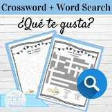 Spanish Likes and Dislikes with Gustar Crossword and Word Search