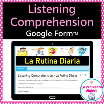 Preview of Spanish Listening Comprehension- Daily Routine Google Form- Spanish & English Qs