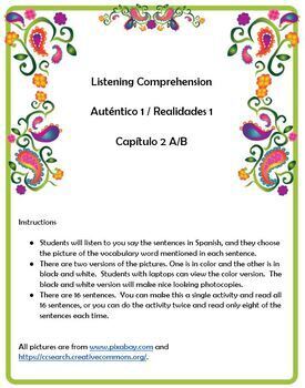 Preview of Spanish Listening Comprehension - school supplies vocabulary