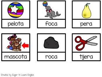 Spanish Literacy Center: Rhyming Matching Cards by Eager to Learn English