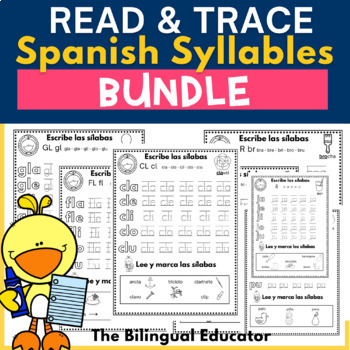 Preview of Spanish Literacy NO PREP Worksheets Read and Trace Bundle Silabas en Español