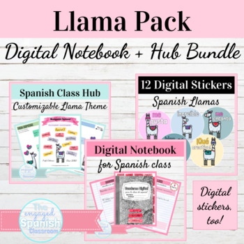 Preview of Digital Interactive Notebook Template for Spanish Class | Llama Bundle Pack