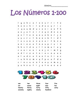 Spanish Numbers Numeros 1 100 Word Search Puzzle By Profesora Souza