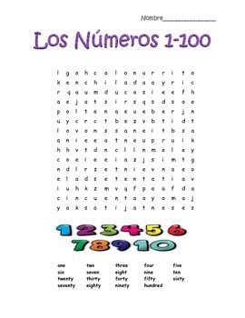 print digital spanish numbers numeros 1 100 word search