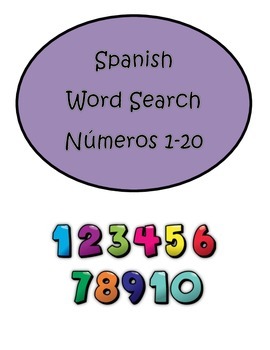 Preview of Spanish Numbers 1-20 Word Search Build Vocabulary Improve Spelling