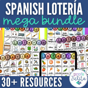 Preview of Spanish Verbs & Vocabulary Lotería BINGO 30 Game Bundle + FREE Bonus