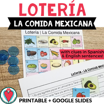 Preview of End of Year Spanish Activity Mexican Food Vocabulary Bingo Game Loteria Culture
