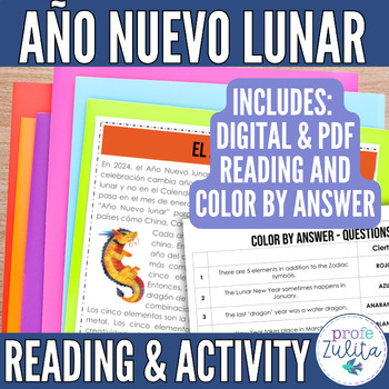 Preview of Spanish Lunar New Year - Spanish Reading Passage & Color by Answer Activity